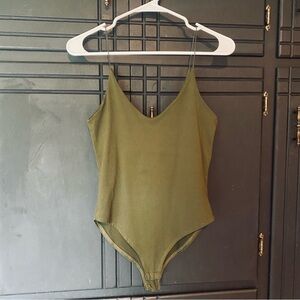 Olive green bodysuit with spaghetti straps